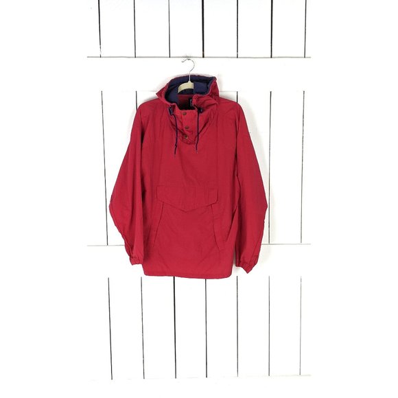 Vintage 90s red GAP nylon windbreaker hooded pullover athletic jogging jacket me - Picture 1 of 5